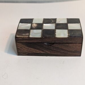 Brass and Wooden box with a checkerboard pattern made from mother of Pearl
